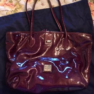 Purple patent leather bucket purse